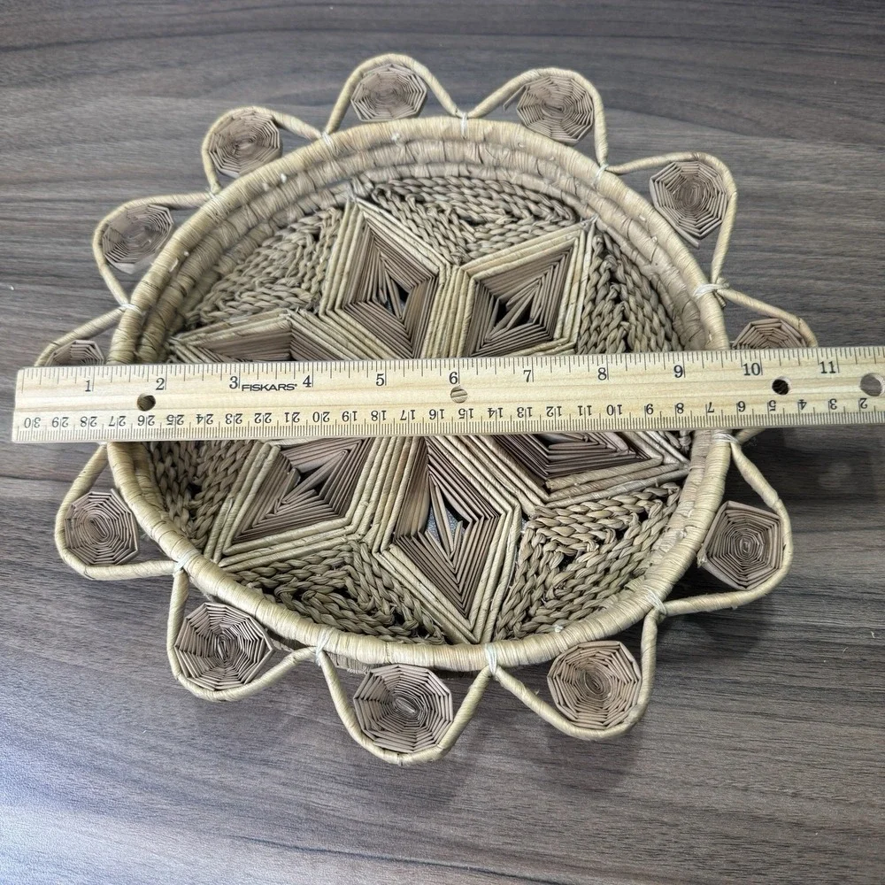 2 Vintage Boho Chic Jute Rattan‎ Woven Gallery Wall Hanging Trivets Baskets MCM